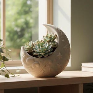Crescent Moon Planter: Celestial Design - Succulent or Air Plant Pot, Mother's Day gift