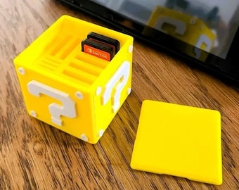 Nintendo Switch Game Cartridge Case, Mario Question Block, Game Card Holder, 3D Printed, 8 Games & 2 SD, Gamer Gift