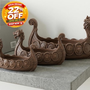 Viking Longship Planter Set | Norse Succulent Pot in Small Medium Large Sizes | Nordic Dragon Boat Decor | Scandinavian Plant Holder