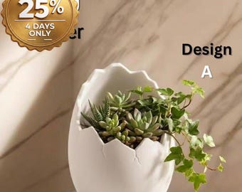 Egg Planter | Modern Minimalist Plant Pot | Indoor Outdoor Decor | 3D Printed Planter Easter Gift