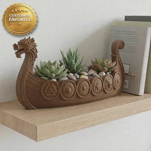 Viking longship plantenbak, Noorse drakenboot succulente pot, Nordic decor kamerplantenhouder, Scandinavisch huiscadeau, mythologie bureauplanter