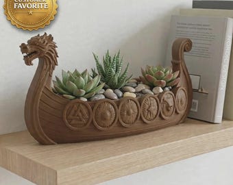 Viking Longship Planter, Norse Dragon Boat Succulent Pot, Nordic Decor Indoor Plant Holder, Scandinavian Home Gift, Mythology Desk Planter