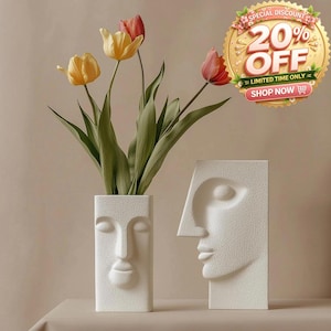 Abstract Face Planter, 3D Printed Vase, Boho Style (Custom Colors)