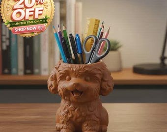 Adorable organiseur de bureau/jardinière pour chien - Chiot marron imprimé en 3D, cadeau de fête des mères