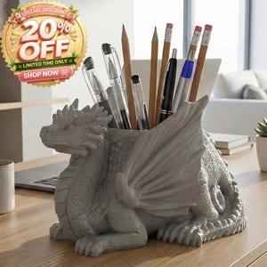 Seated Dragon Pen Organizer | Fantasy Office Accessory | 3D Printed Pencil Storage for Gamers & Dragon Lovers