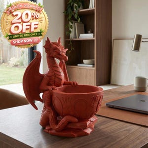 Jardinière succulente dragon imprimée en 3D | Pot de dragon gothique fantastique | Cadeau mythique de décoration d'intérieur