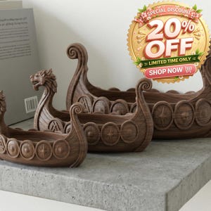 Viking Longship Planter Set | Norse Succulent Pot in Small Medium Large Sizes | Nordic Dragon Boat Decor | Scandinavian Plant Holder