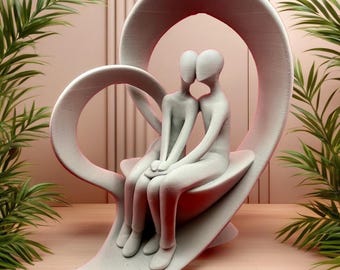 Standbeeld stel, sculptuur romantische liefde, 3D-geprint beeldje stel, omarmend hart, valentijnscadeau huwelijksverjaardag
