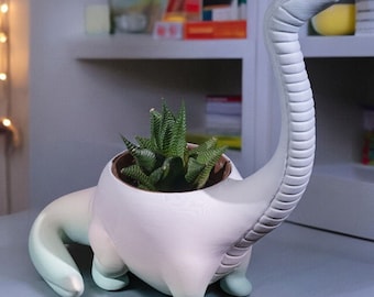 Dinosaur Succulent Planter, Brontosaurus Cute Dinosaur Plant Pot, 3D Printed Desk Dino Gift, Plant Lover Decor
