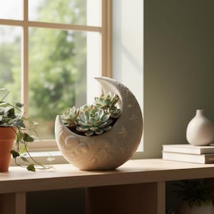 Crescent Moon Planter: Celestial Design - Succulent or Air Plant Pot