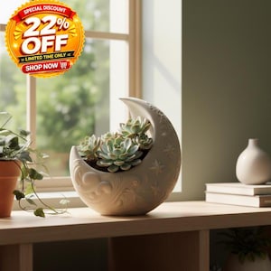 Crescent Moon Planter: Celestial Design - Succulent or Air Plant Pot, Mother's Day gift
