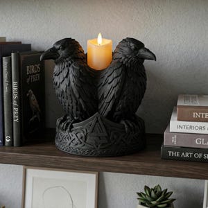 Viking Raven Candle Holder – Norse Valknut Gothic Electric Tealight Lantern – 3D Printed Nordic Mythology Home Decor