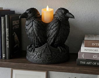 Viking Raven kandelaar – Noorse Valknut Gothic elektrische theelichtlantaarn – 3D-geprint woondecoratie Scandinavische mythologie