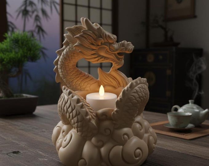 Guardian Dragon Tealight Holder, LED Candle Stand, 3D Printed Gothic Fantasy Decor
