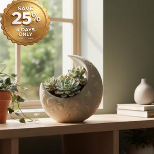 Crescent Moon Planter: Celestial Design - Succulent or Air Plant Pot, Mother's Day gift
