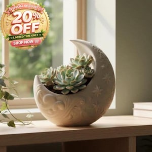 Crescent Moon Planter: Celestial Design - Succulent or Air Plant Pot, Mother's Day gift