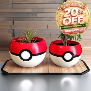 Pokemon Pokeball Planter, Novelty Plant Holder for Plant Lovers and Gamers, ideal for Valentine's Day gift