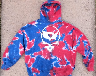 Adult 2XL Red, White & Blue Tie Dyed Vinyl Hoodie