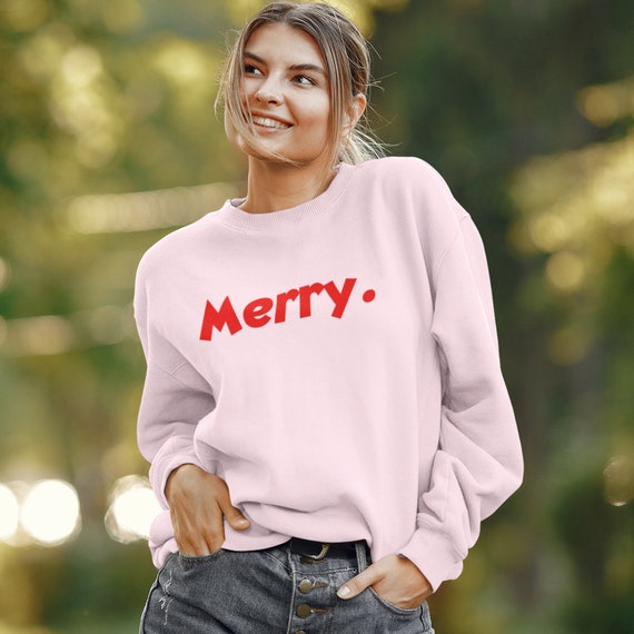 Merry. Sweatshirt Pink Cozy Holiday 