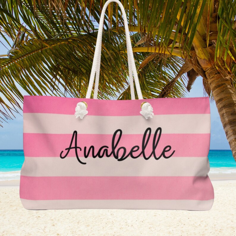 Personalized Weekender Bag Retro Pink Stripes Extra Large | Etsy