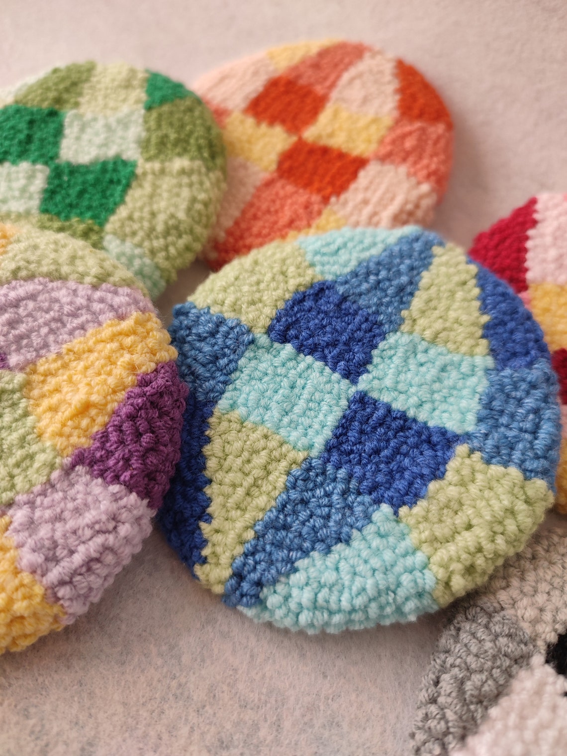 Set of 2 Disco Ball Car Coasters, Handmade Punch Needle Car Coasters