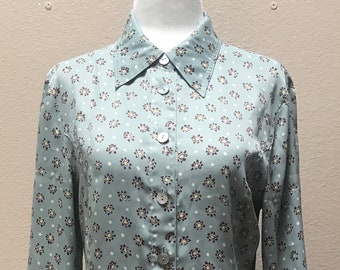 Vintage 1970's baby blue brown daisy blouse