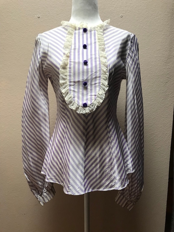 Vintage 1960's violet & ivory striped victoriana … - image 1