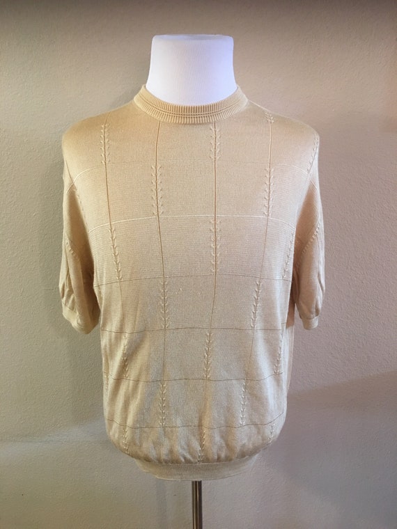 Vintage 1960's beige knit mens shirt