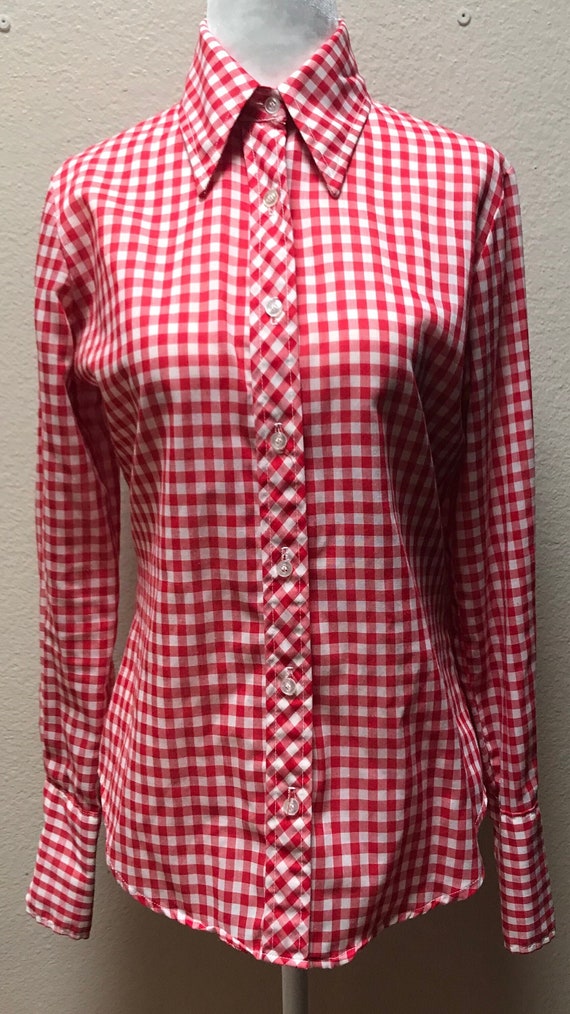 Women's Vintage Blue Gingham Blouse XL