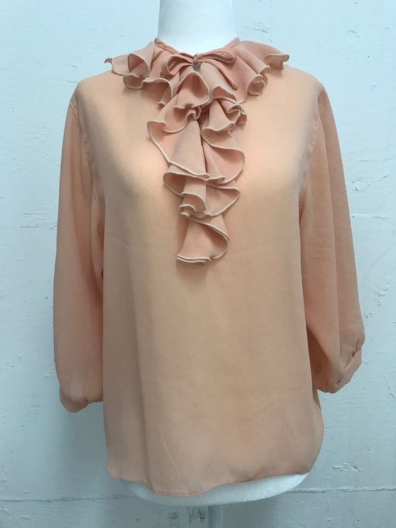 Vintage 1970's sheer peach ruffle blouse