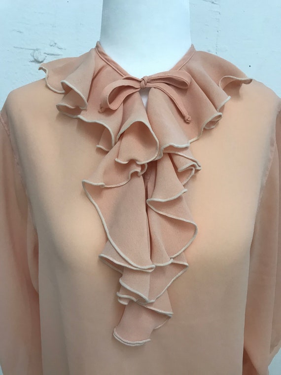 Vintage 1970's sheer peach ruffle blouse - image 2