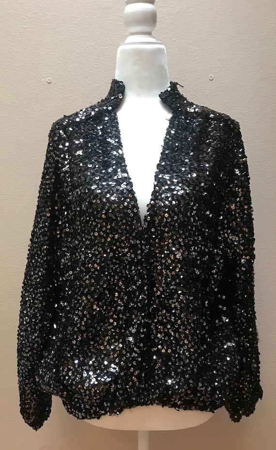 Vintage 1970's black unisex sequined jacket