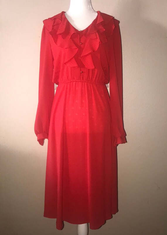 Vintage 1970's red ruffled long sleeved dress