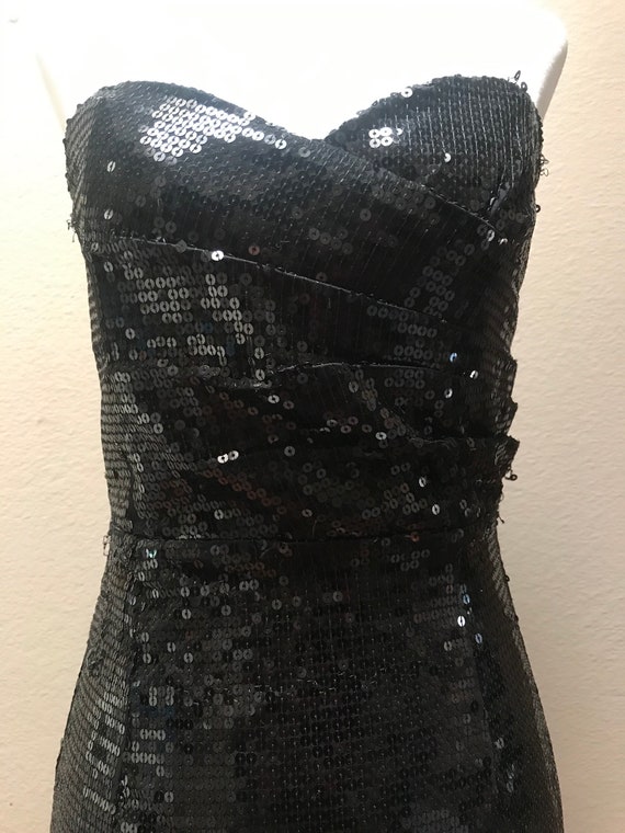 Vintage 1990's black sequined tube mini dress - image 5