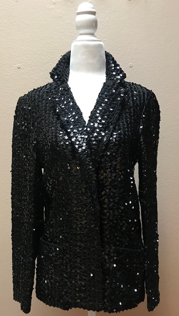 Vintage 1970's sequined unisex black blazer jacket