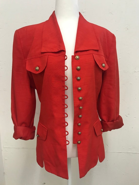 Vintage 1980's Adolfo Atelier red silk blazer jack
