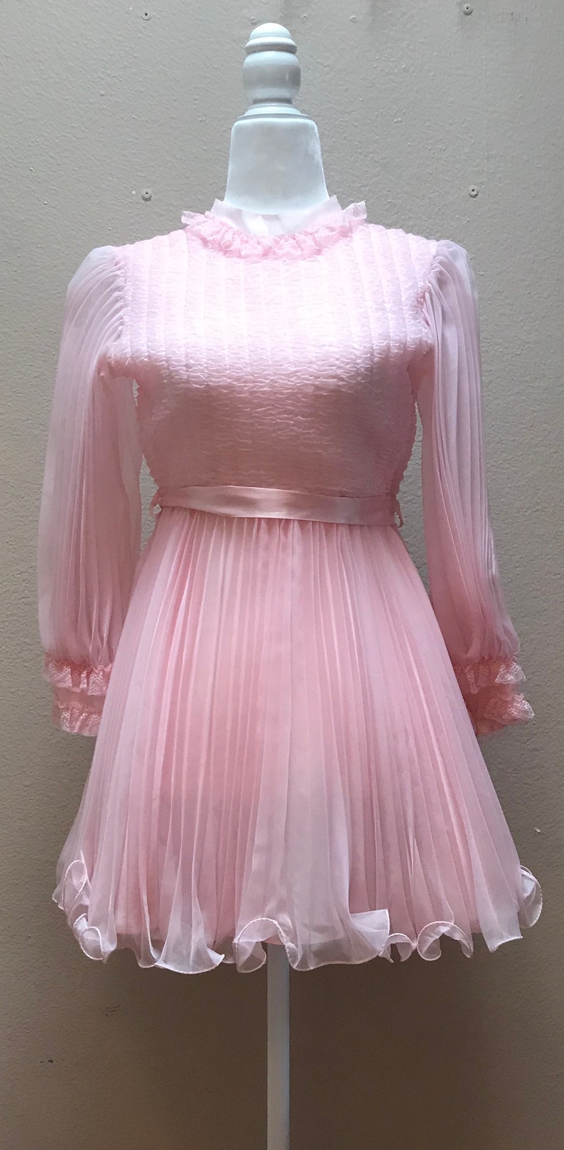 Vintage 1960's babydoll pink mini dress image 1