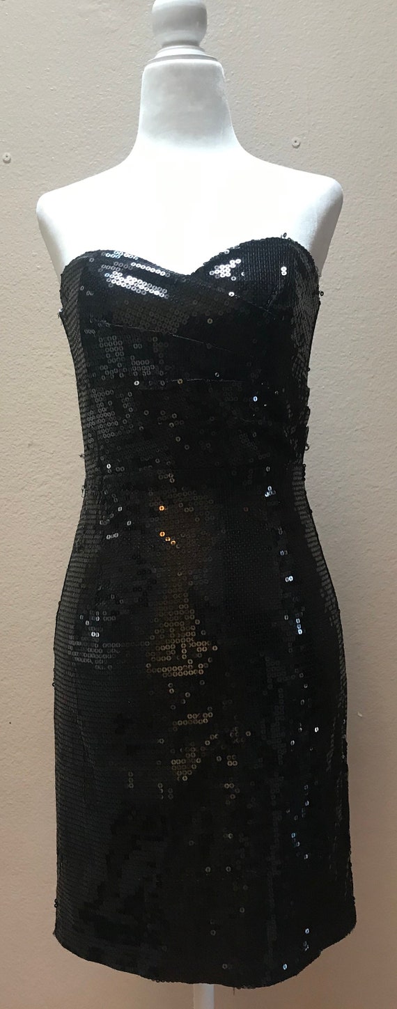 Vintage 1990's black sequined tube mini dress - image 2