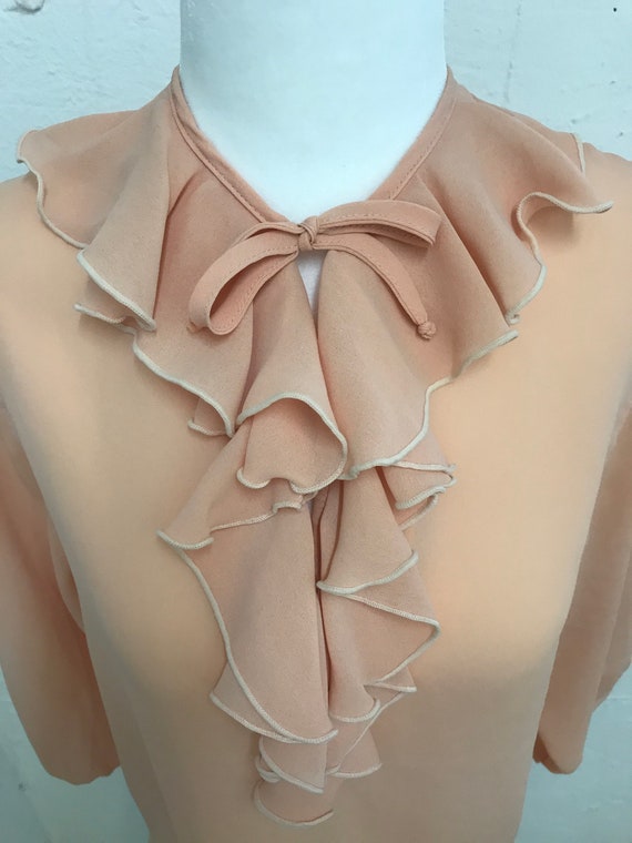 Vintage 1970's sheer peach ruffle blouse - image 5