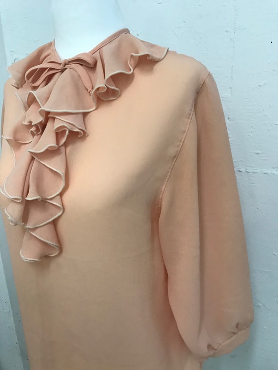 Vintage 1970's sheer peach ruffle blouse - image 3