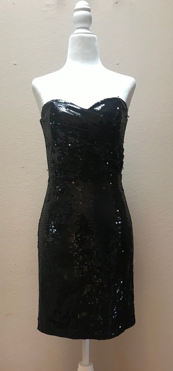 Vintage 1990's black sequined tube mini dress - image 1