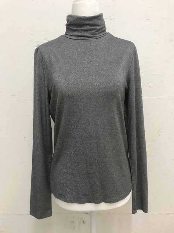 Vintage 1990's metallic lurex silver turtleneck