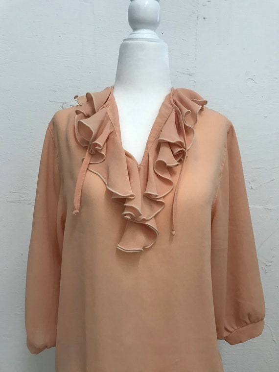 Vintage 1970's sheer peach ruffle blouse - image 6