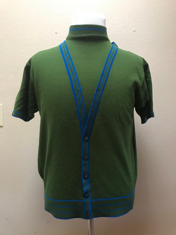 Vintage 1960's knit mens shirt green/blue