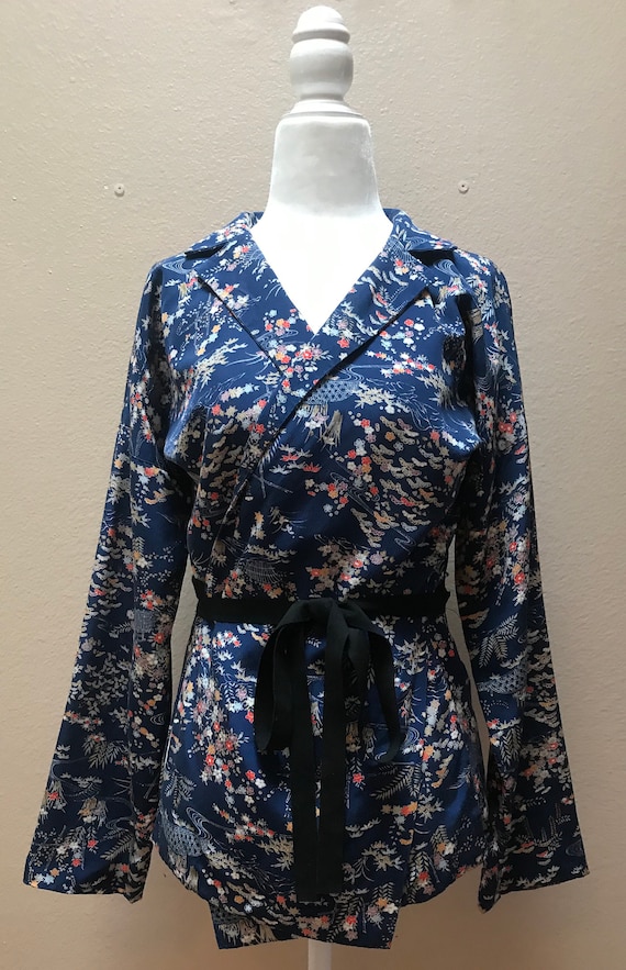Vintage 1970's Nobu Nakano navy floral silk kimono