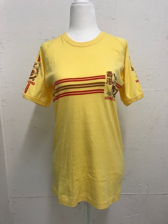 Vintage 1970's Hong Kong yellow and red T-shirt - image 1