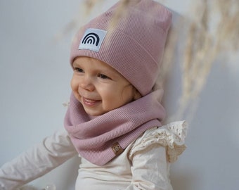 Hipster beanie and loop scarf set in ribbed jersey | Autumn hat for children and babies | Handmade in Germany