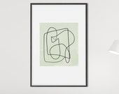 Minimalist Line art, Digital Download, Home decor, Printable Line Art,  Line Shape, White and Light green, Wall Art for Home or a great Gift