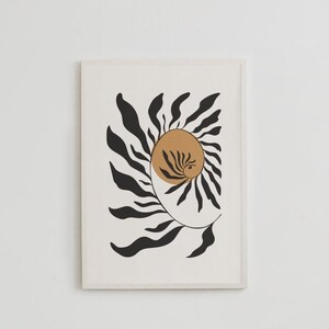 Contemporary Art Print, Digital Download, Wall Art, Minimalist Floral Art Design, Home Decor, Botany, Floral, Leaf, Black and Copper