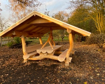 Lounge Sitzgruppe Garten , Tisch, Bank mit oder ohne Überdachung aus massivem & regionalem Holz - Garnitur - handgefertigt